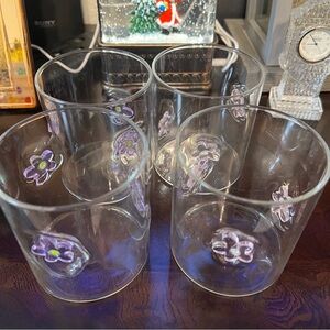Embossed Flower Icon glass tumbler Set of 4